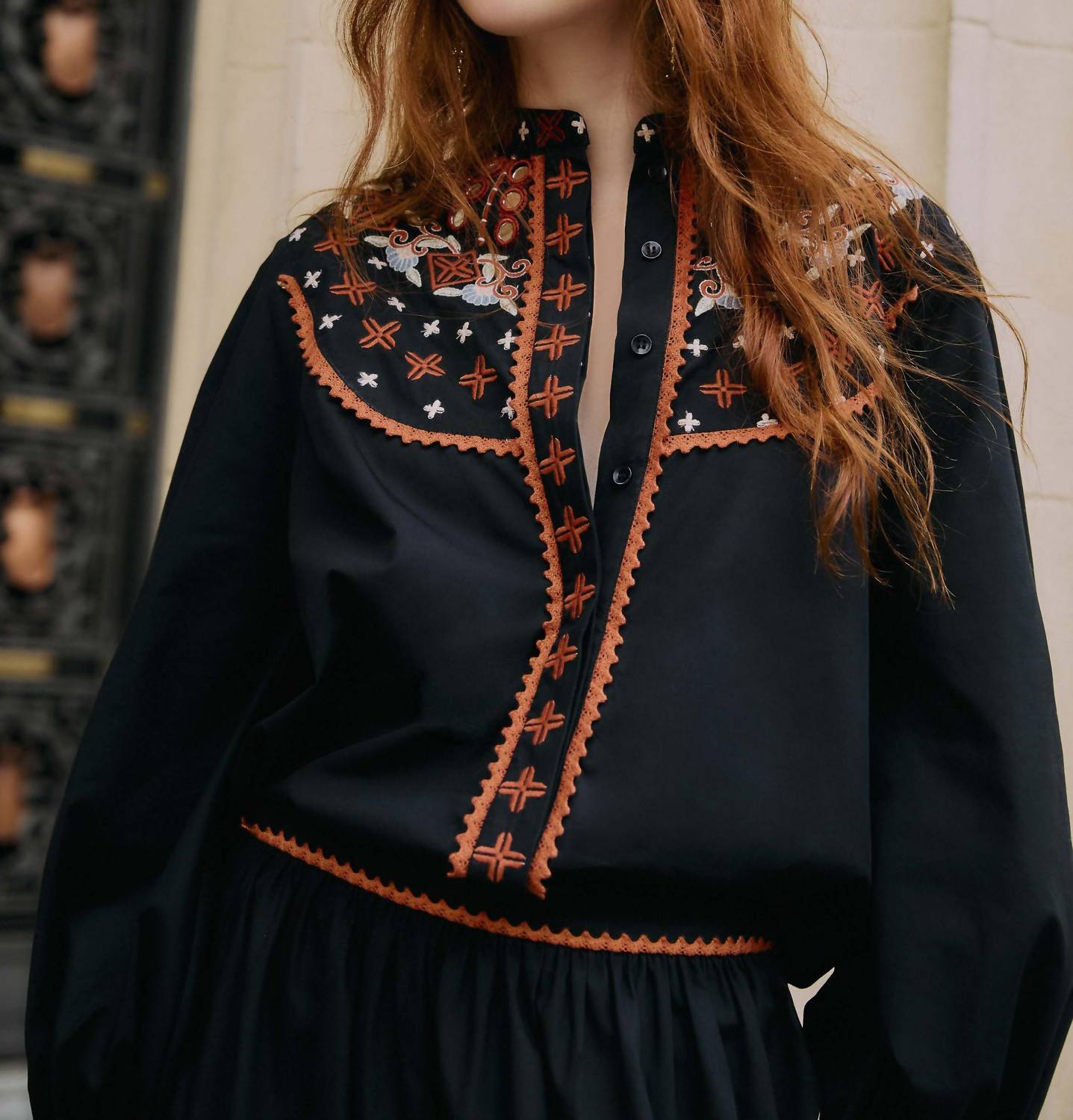 Farm Rio - Embroidered Button Front Blouse