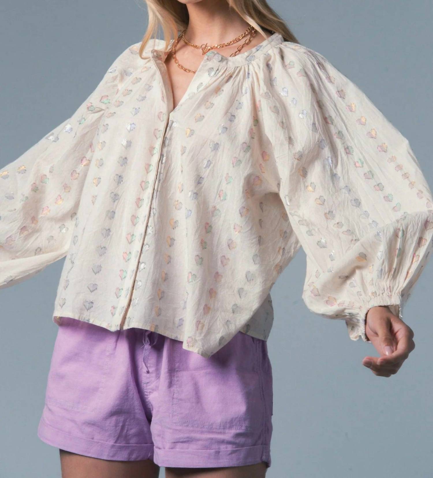 THE SHIRT Women's The Minka Shirt in lurex hearts - women's blouse - alternate view