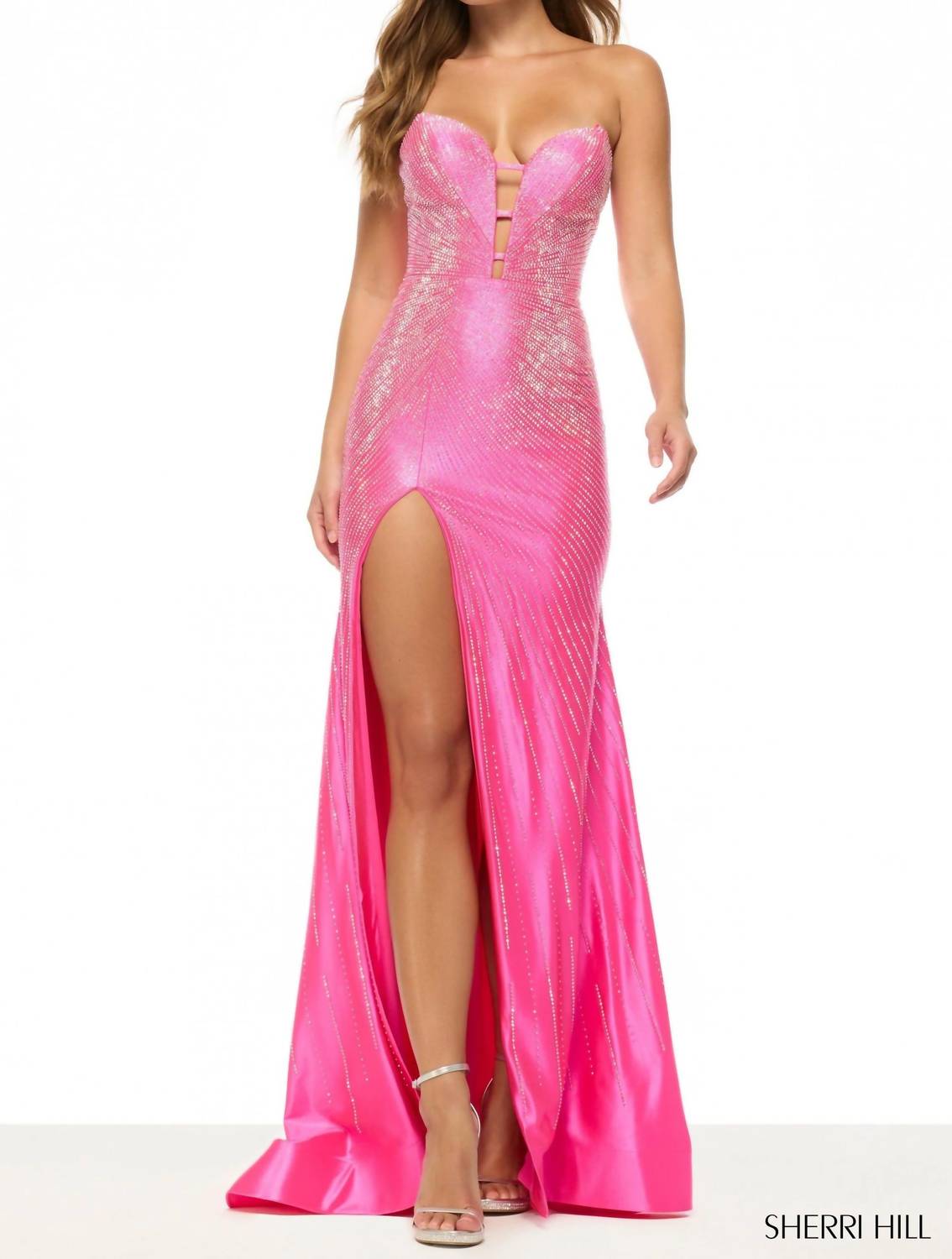 Sherri Hill Women's Strapless Fitted Hot Fix Dress in bright fuchsia - women's dress