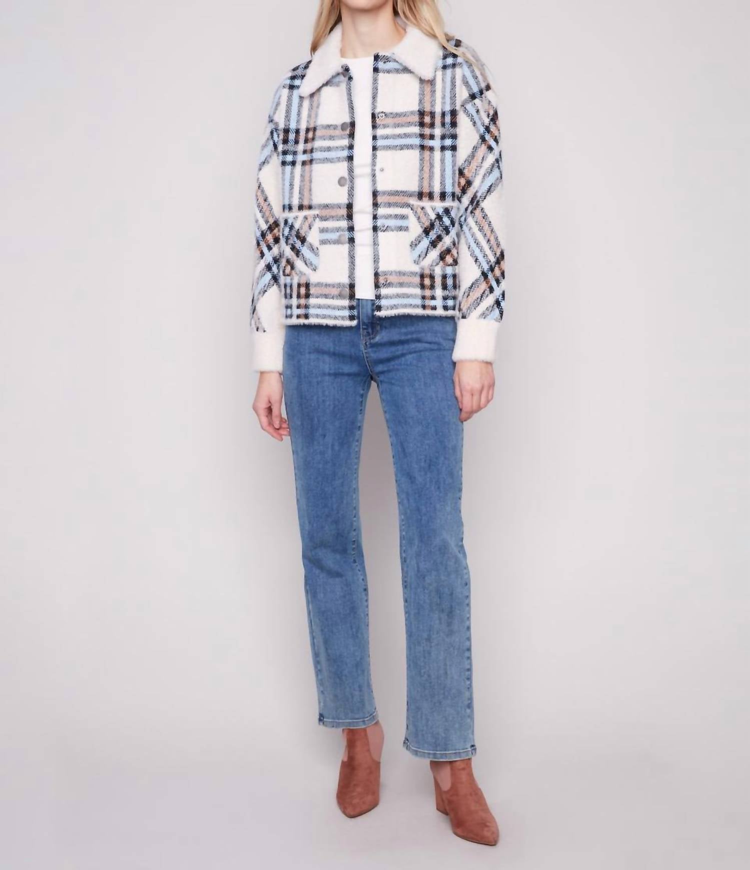 Charlie B - Short Plaid Knit Jacket