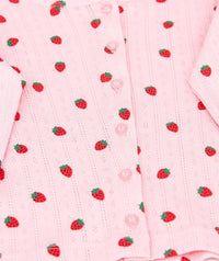 flowers by zoe Strawberry Pointelle Cardigan in pink - women's sweater - alternate view