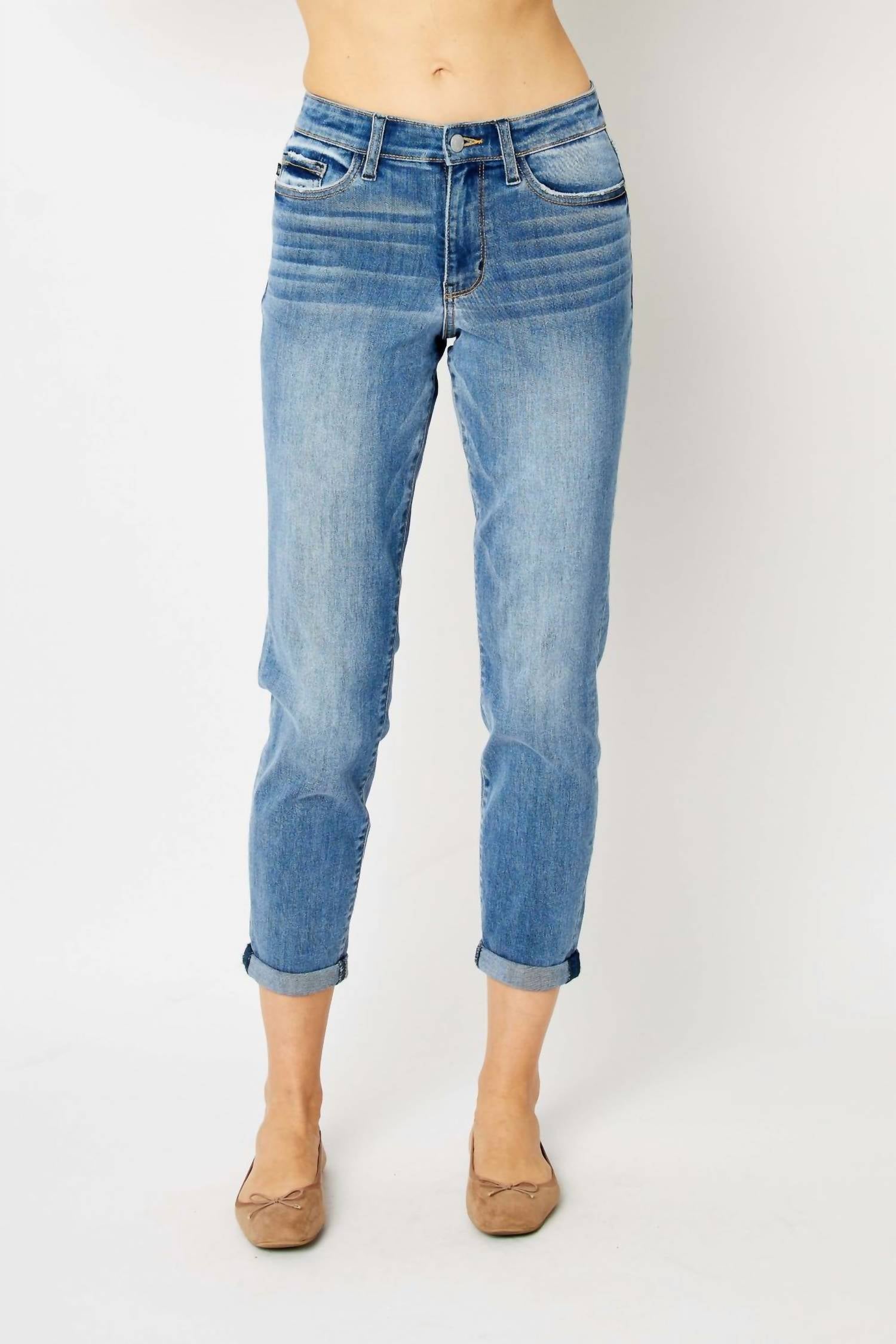 Judy Blue Women's Midrise Cuffed Slim Jean in blue - women's jeans