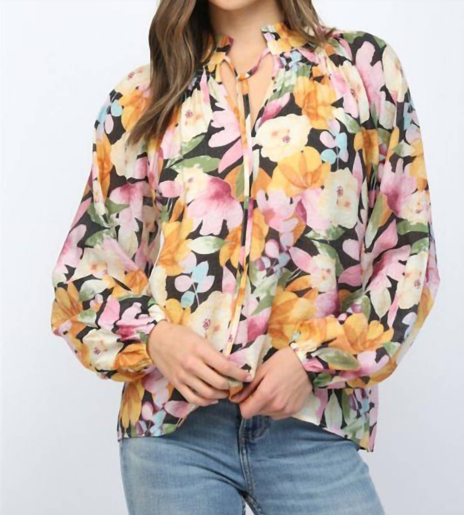 Fate Floral Print Blouse in black multi - women's blouse