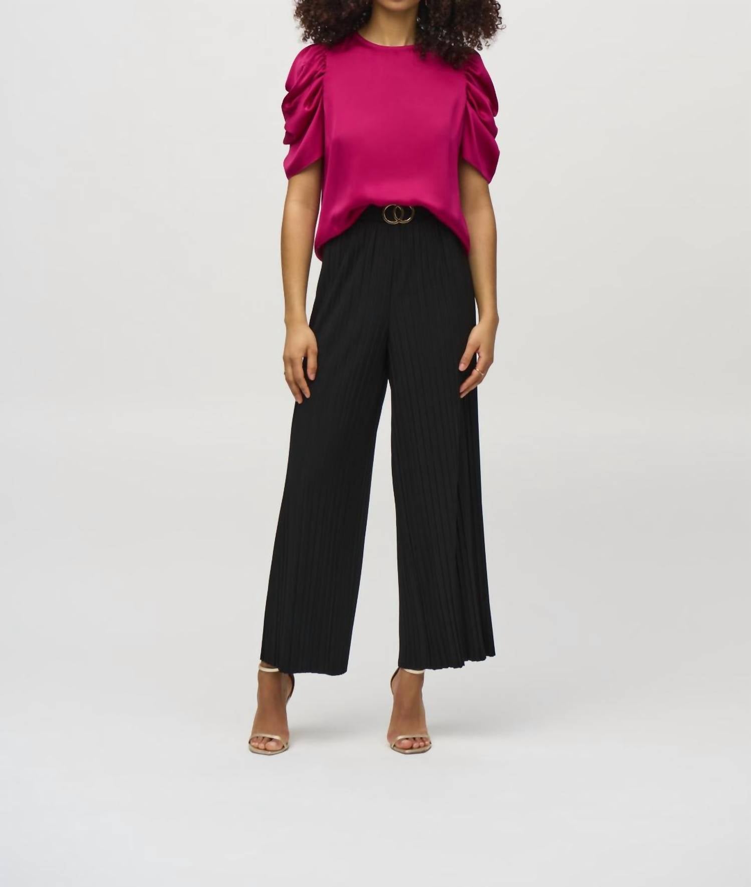 Joseph Ribkoff - Joseph Ribkoff 244169 Black Pleated Wide Leg Pants