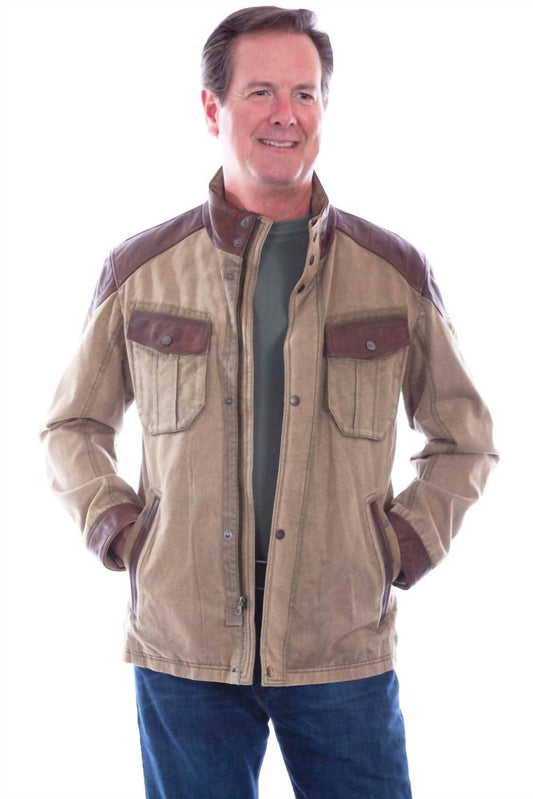 Scully - Men's Canvas Jacket With Leather Trim