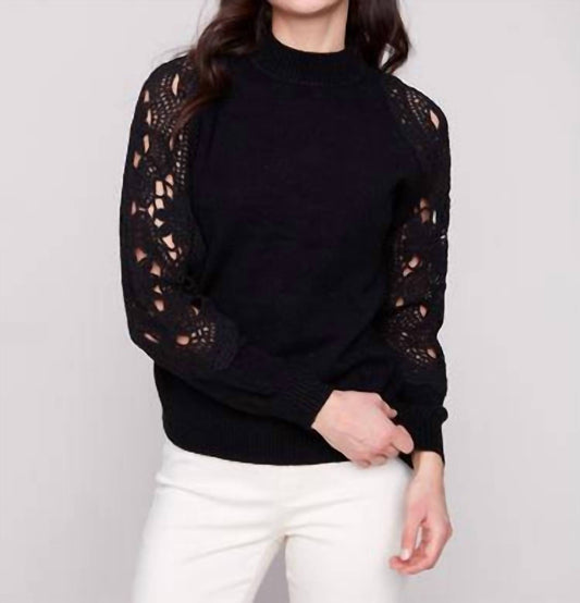 Charlie B - Mock Neck Sweater With Crochet Sleeves