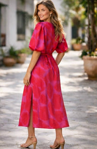 Maggy London Puff Sleeve Floral Midi Dress in pink - women's dress - alternate view