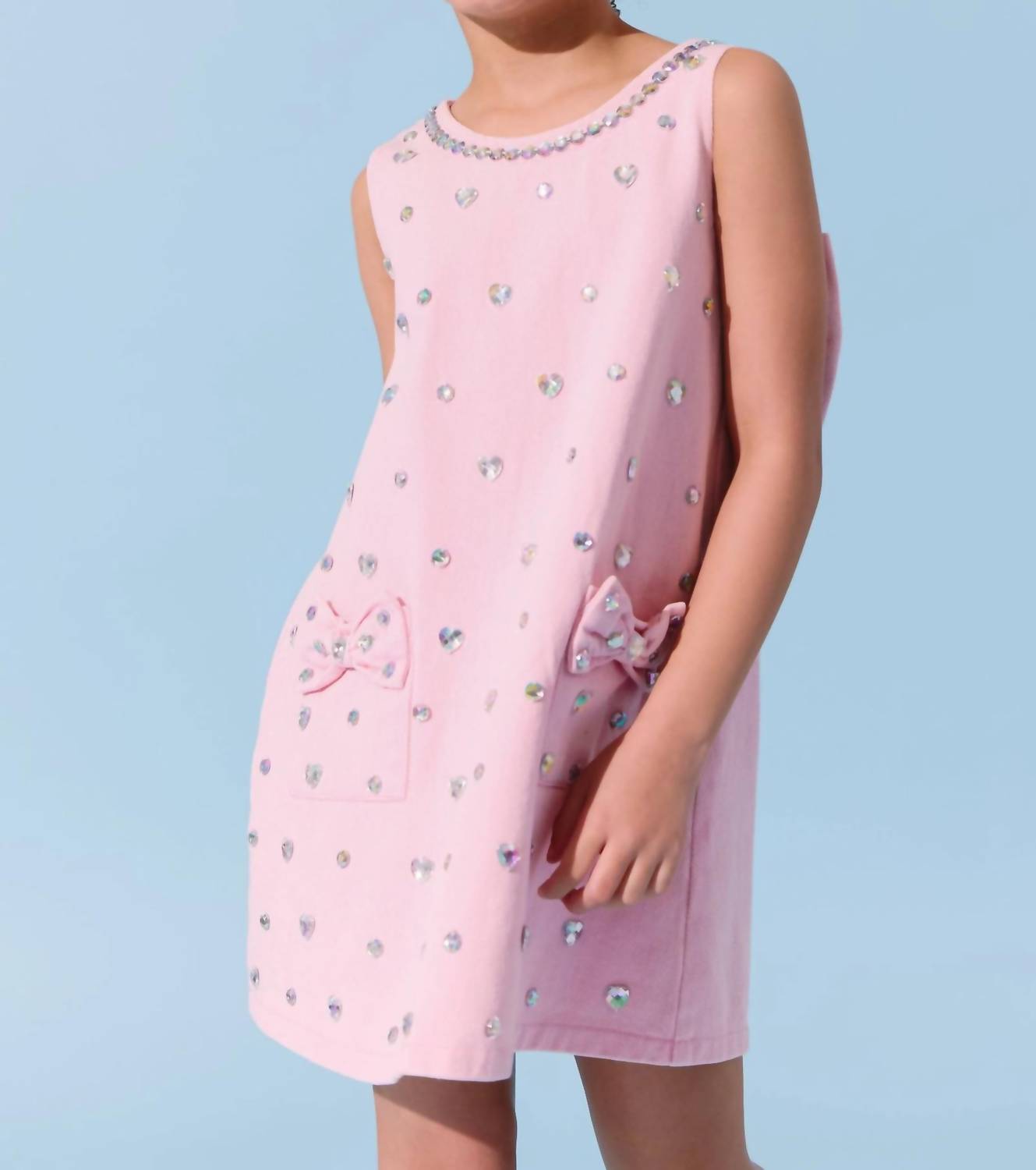 Lola + The Boys - Crystal Heart Denim Bow Dress