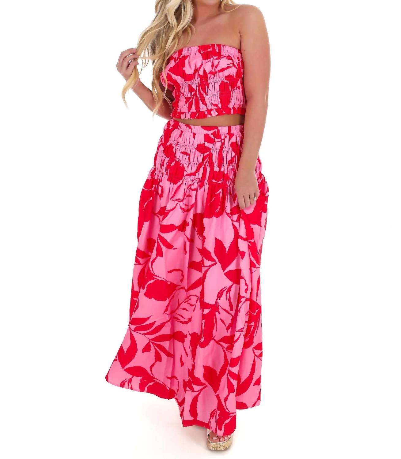 Flying Tomato - On Island Time Strapless Top And Maxi Skirt Set