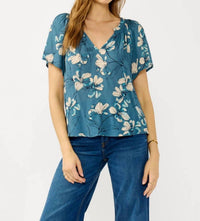 Lovestitch - Finley Floral Shirred Split Neck Top