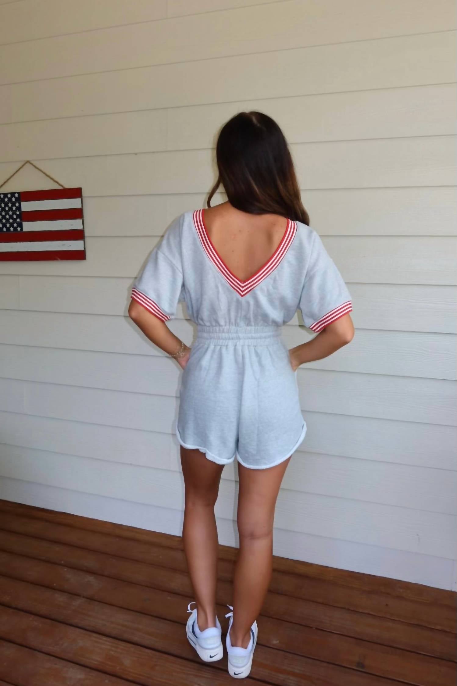 Bucketlist - Ribbed Band Trim Terry Romper