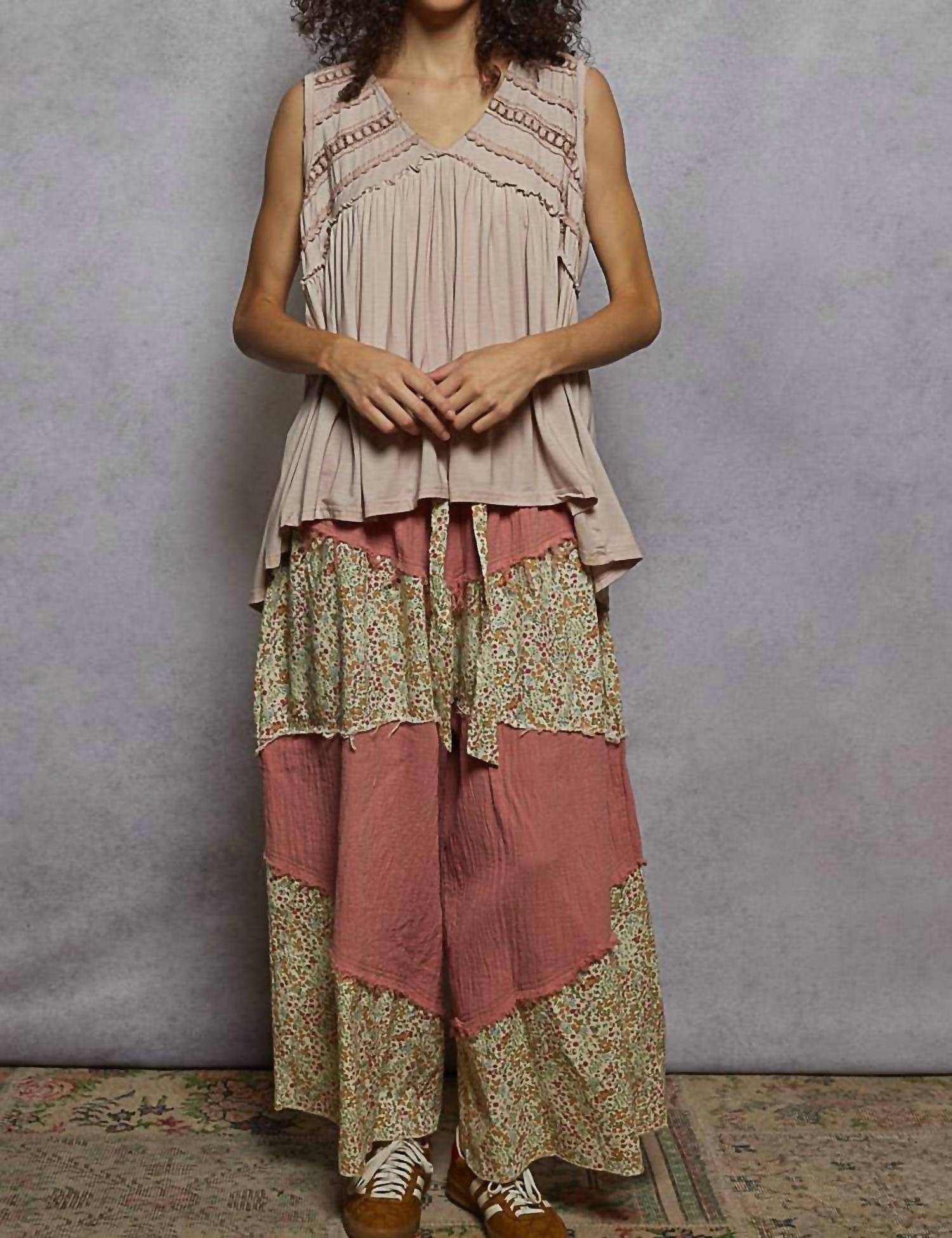 POL Loose Fit V-neck Babydoll Casual Knit Top in blush pink - women's blouse - view 5