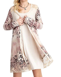Vocal Apparel - LEOPARD CARDIGAN WITH LACE DETAIL