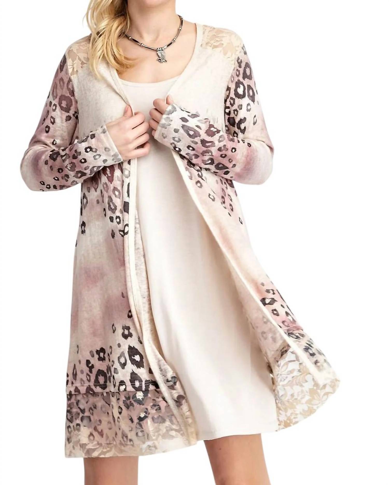 Vocal Apparel - LEOPARD CARDIGAN WITH LACE DETAIL