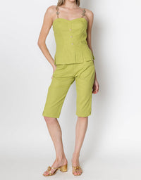 ZETAYE Celeste Linen Cotton Chain Top in green - women's blouse - view 4