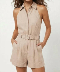 Mint Exclusives - Belted Linen Blend Halter Romper