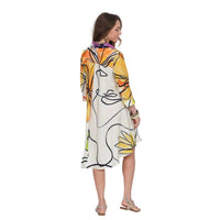 Lior - Abstract Leaf Print Button Front Shirt Dress