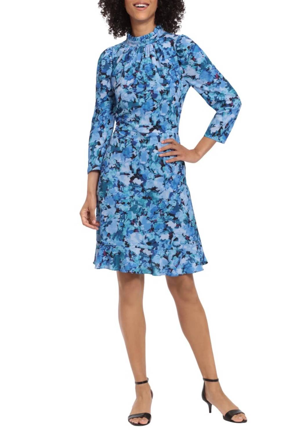 Maggy London - Floral Print Flounced Hem Short Day Dress