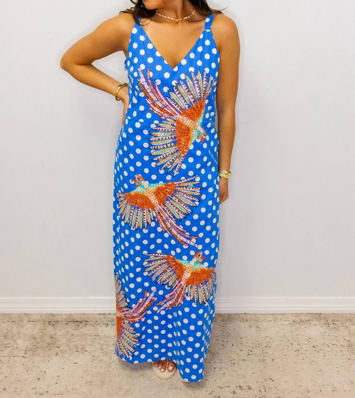 Queen Of Sparkles - Polka Dot Bird Cotton Midi Dress