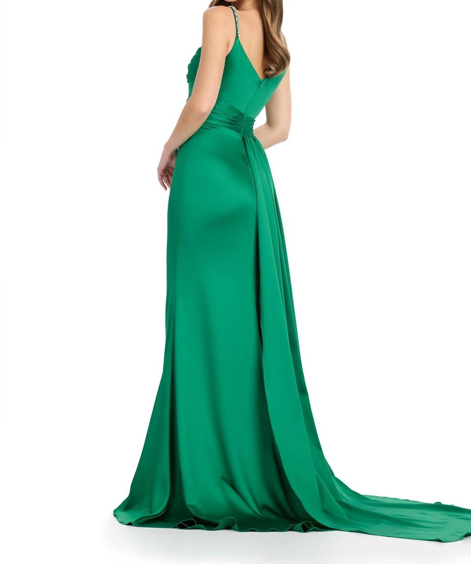 ASHLEYlauren Asymmetrical Draping Prom Dress in green - women's dress - detail view