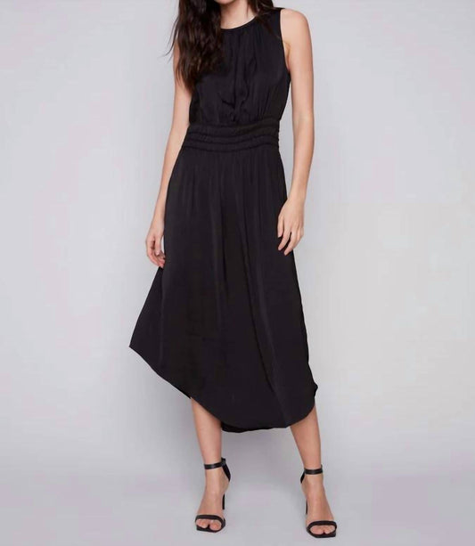 Charlie B - Solid Sleeveless Elastic Smocking Midi Dress