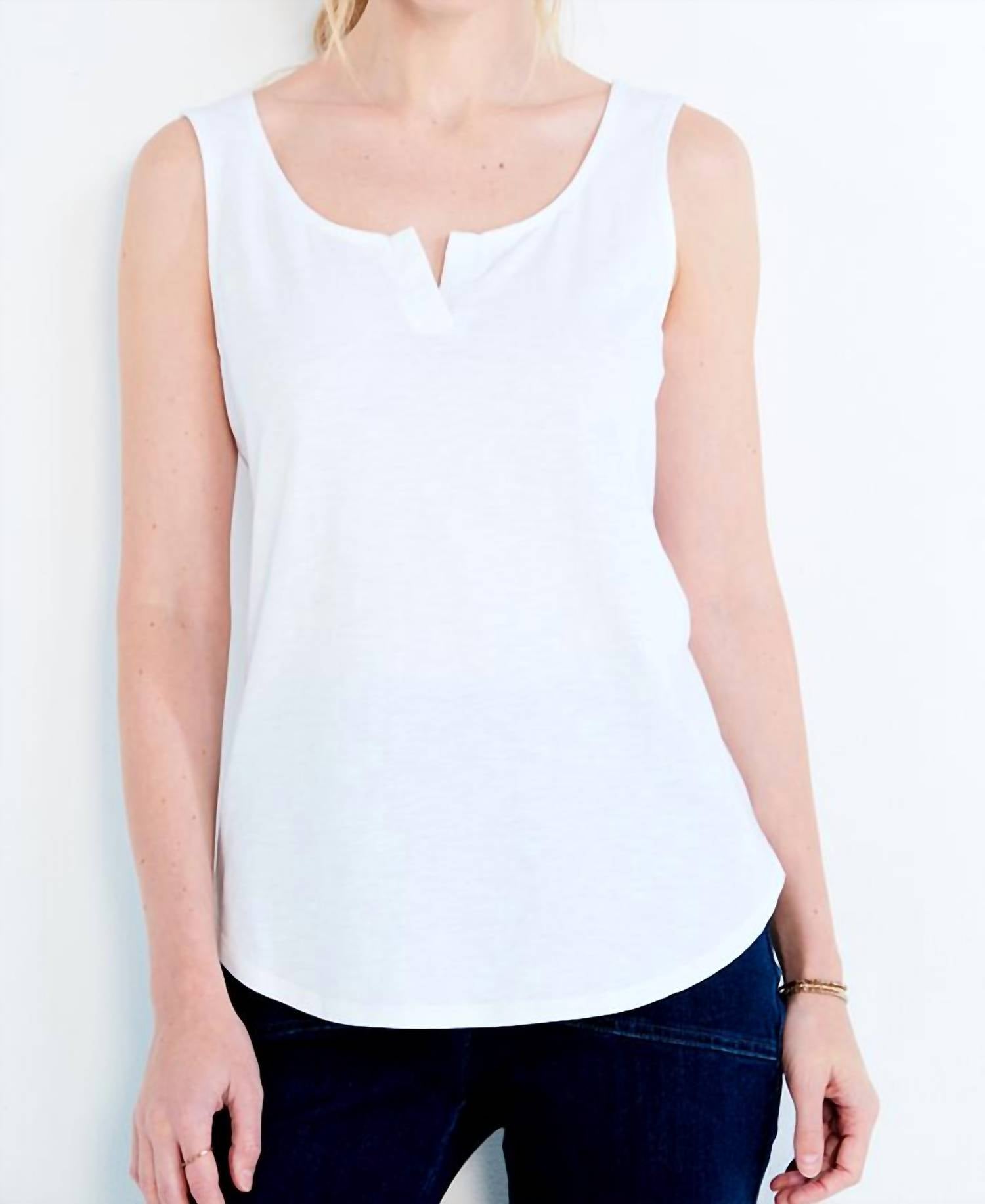 Nic + Zoe Split Neck Tank in paper white - women's tank top