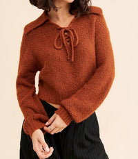 Sage The Label - Sophia Lace Up V Neck Sweater Top
