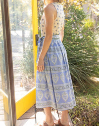 Voy - Mixed Print Waist Tie Sleeveless Midi Dress