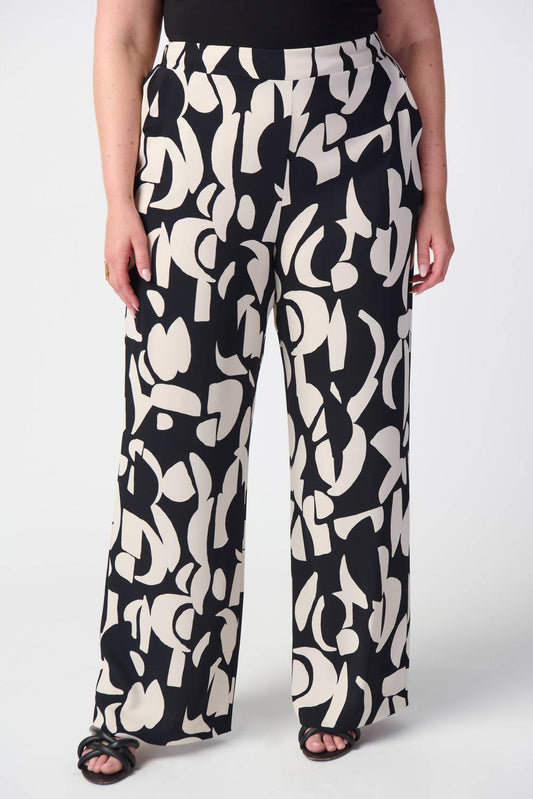 Joseph Ribkoff - Geometric Print Wide Leg Pull On Pants