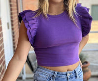Day + Moon - Ruffle Shoulder Rib Top