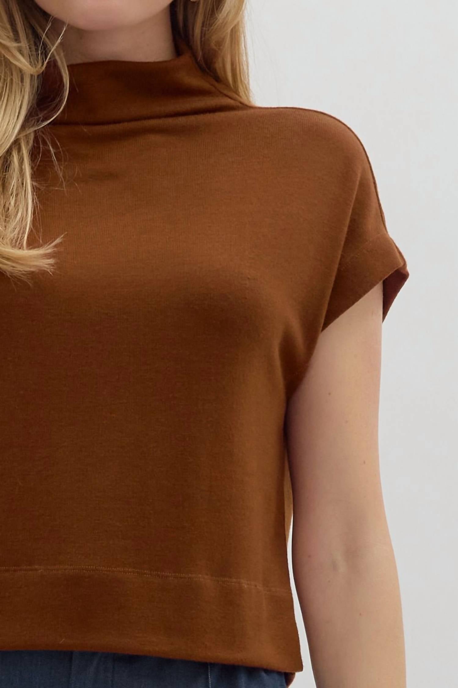Entro - Solid Knit Mock Neck Pullover Top