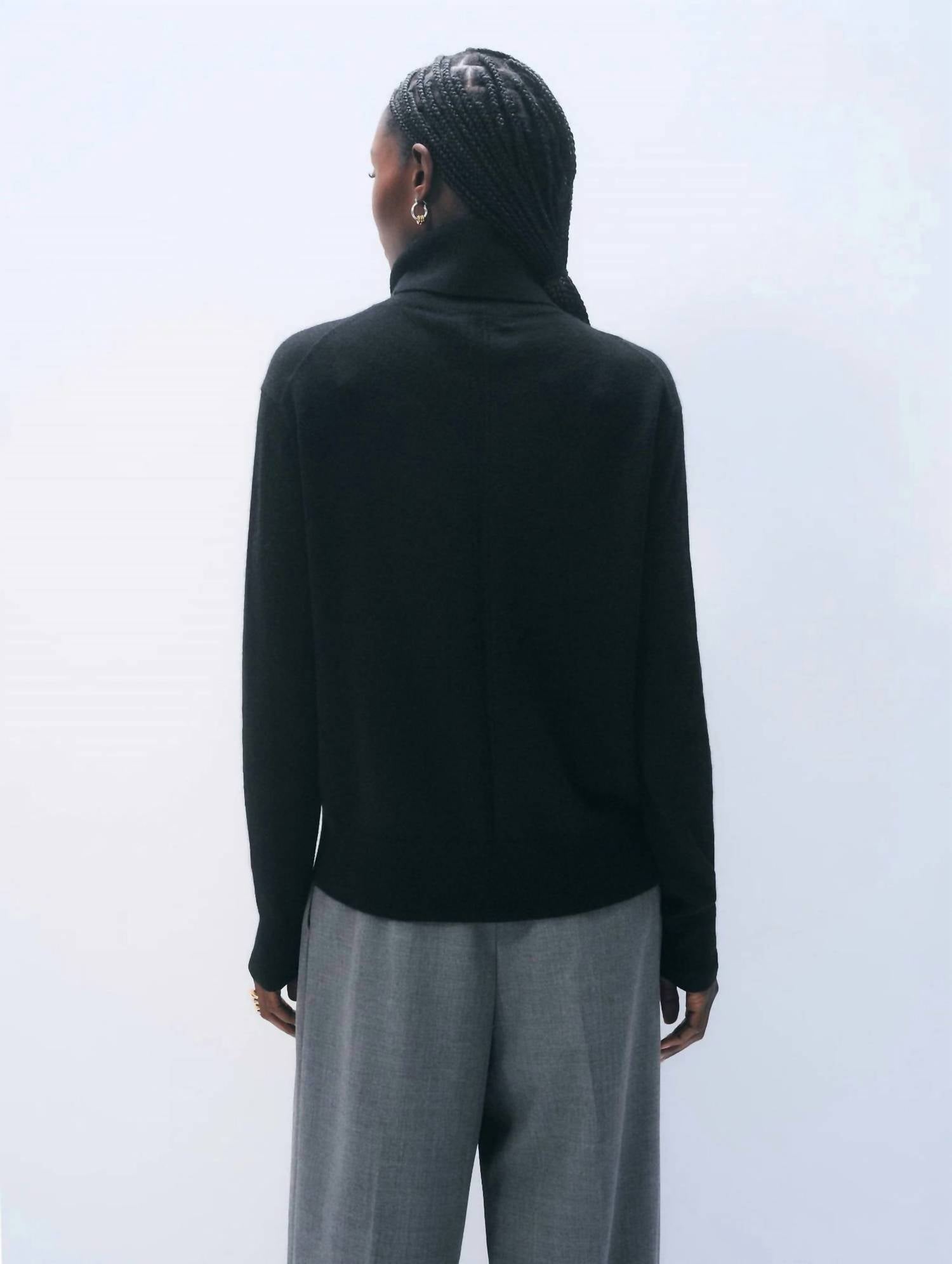 White + Warren - Cashmere Rib Trim Easy Turtleneck Sweater