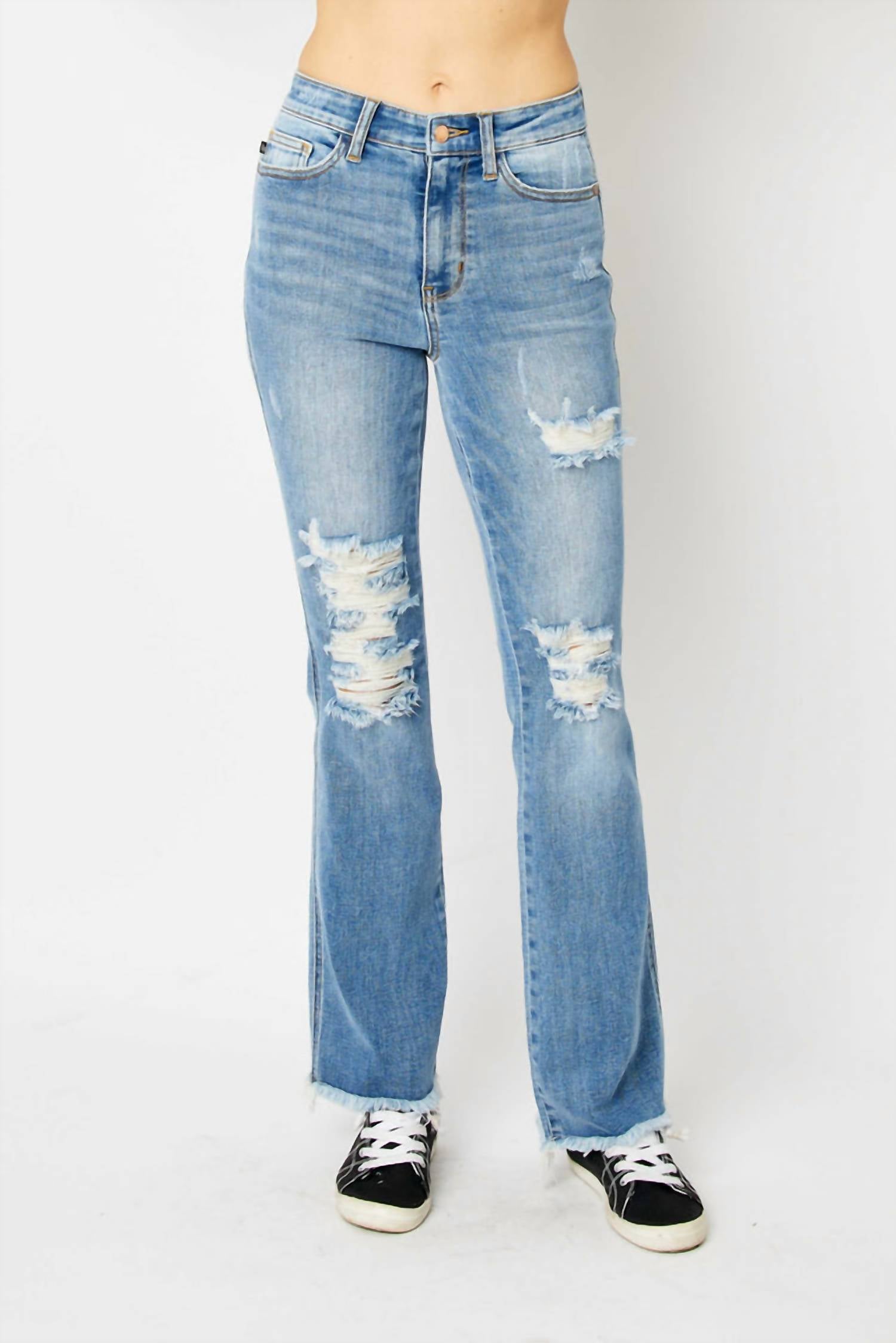 Judy Blue - High Waist Destroy Fray Hem Bootcut Jean
