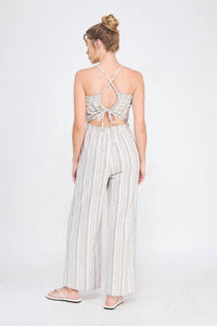 Allie Rose - Striped Linen Blend Jumpsuit
