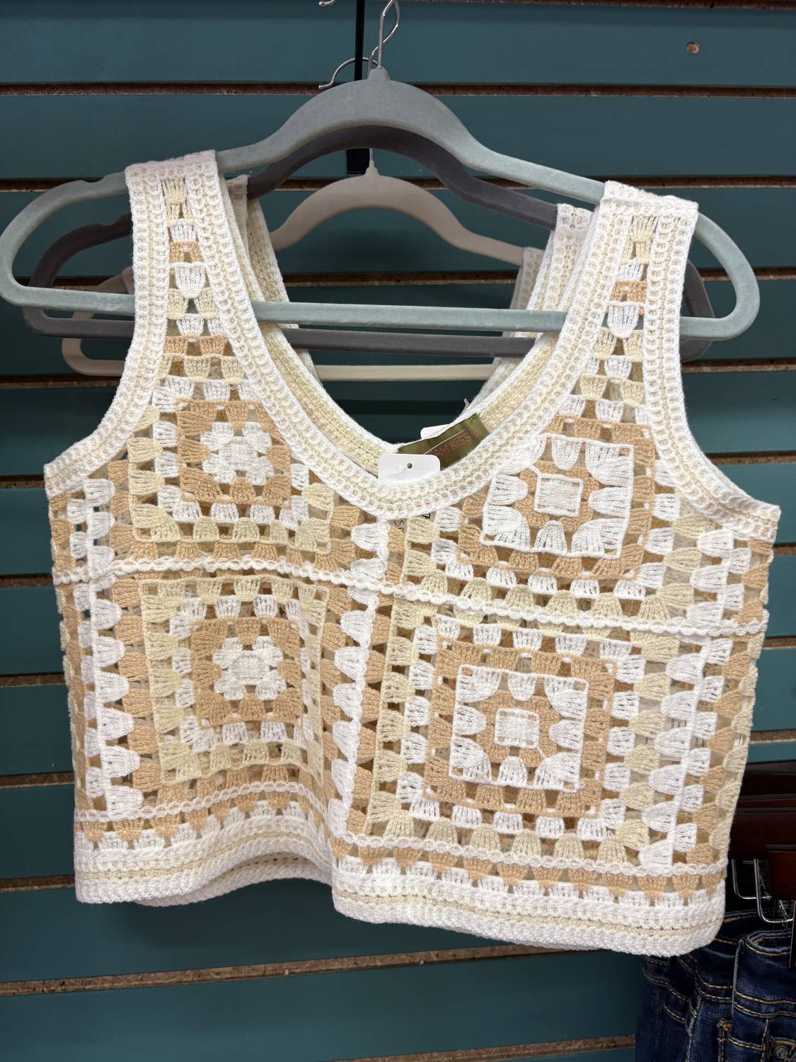 Dream Kiss - Women's Crocheted granny squared cropped tank top