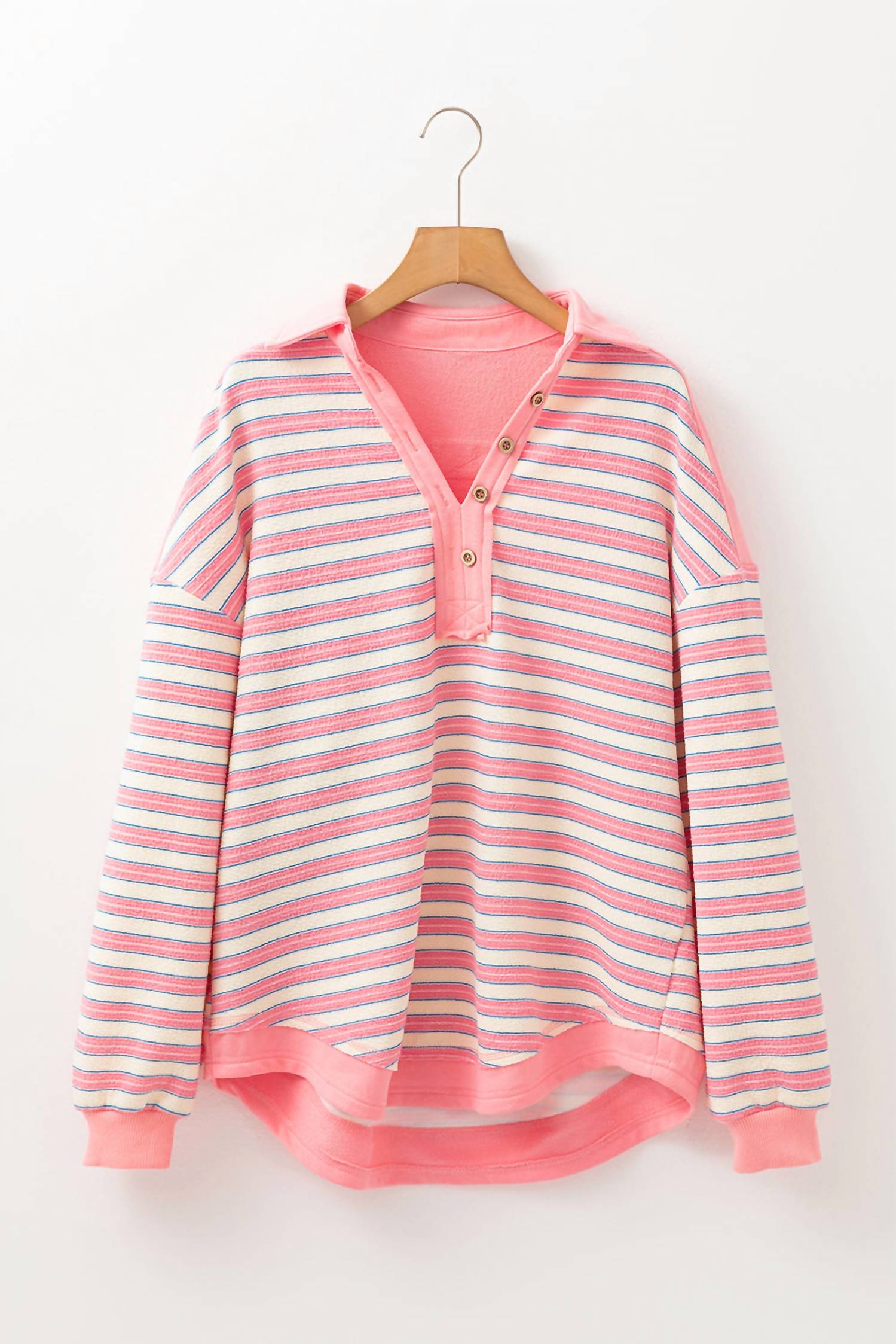 Shewin - Collared V Neck Drop Shoulder Top