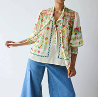 Hope For Flowers - Smocked Tie Neck Top