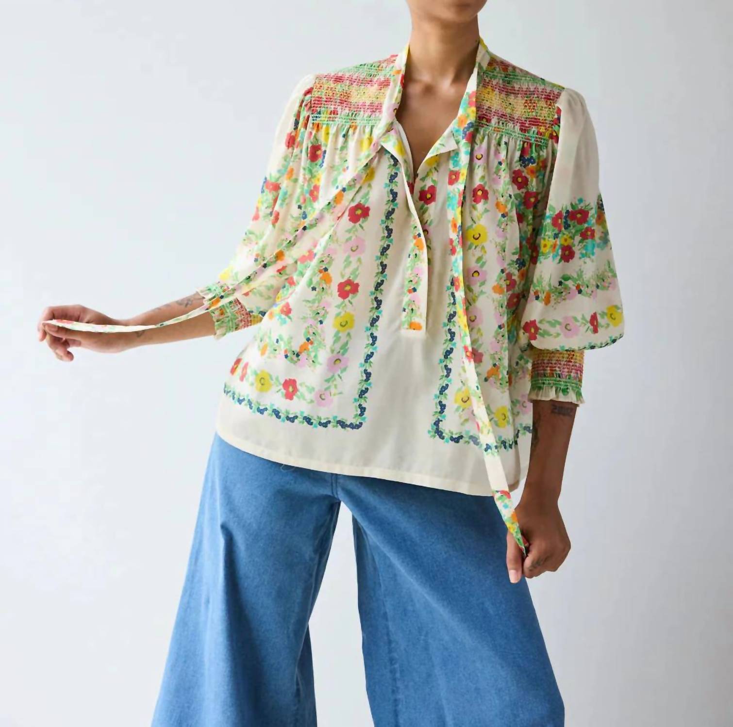 Hope For Flowers - Smocked Tie Neck Top
