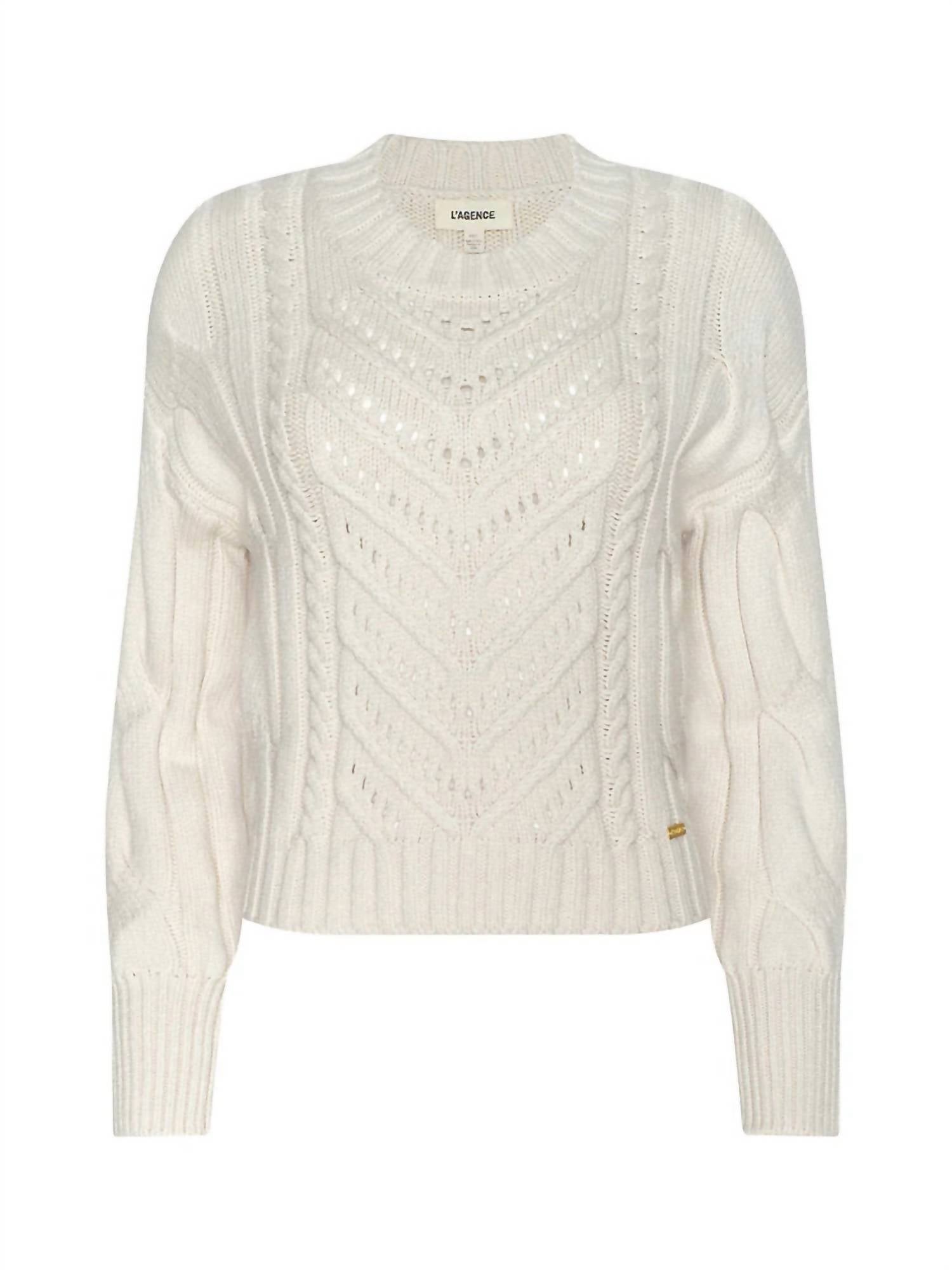 L'Agence Storm Cable Knit Sweater in ivory gold - women's sweater - view 4