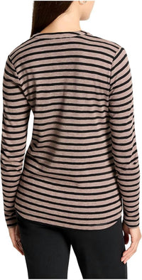 Nic + Zoe - Women's Striped Long Sleeve Henley Tee