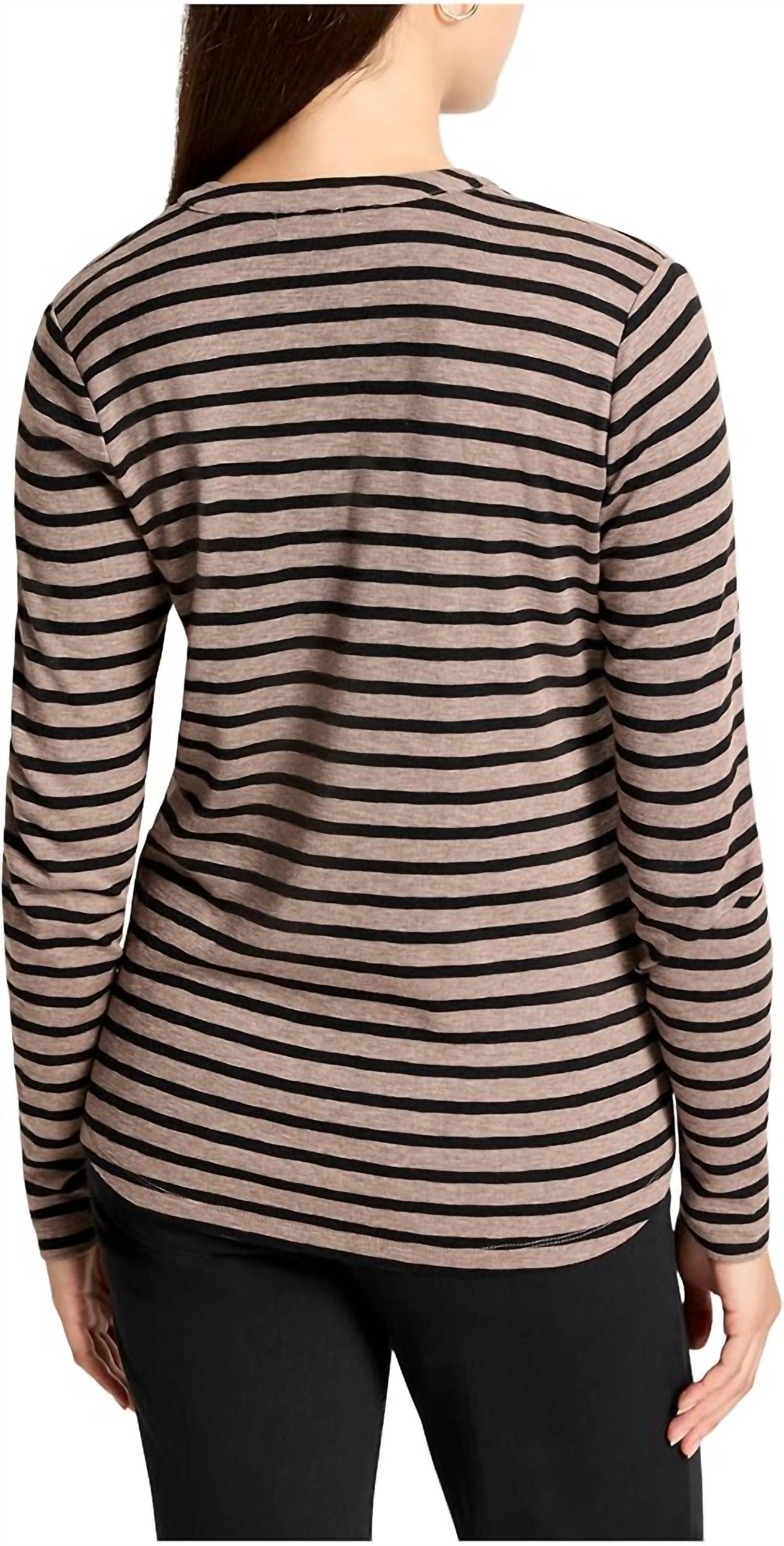 Nic + Zoe - Women's Striped Long Sleeve Henley Tee