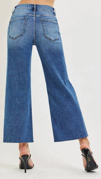 Risen - High Rise Tummy Control Crop Wide Creased Seam Jeans