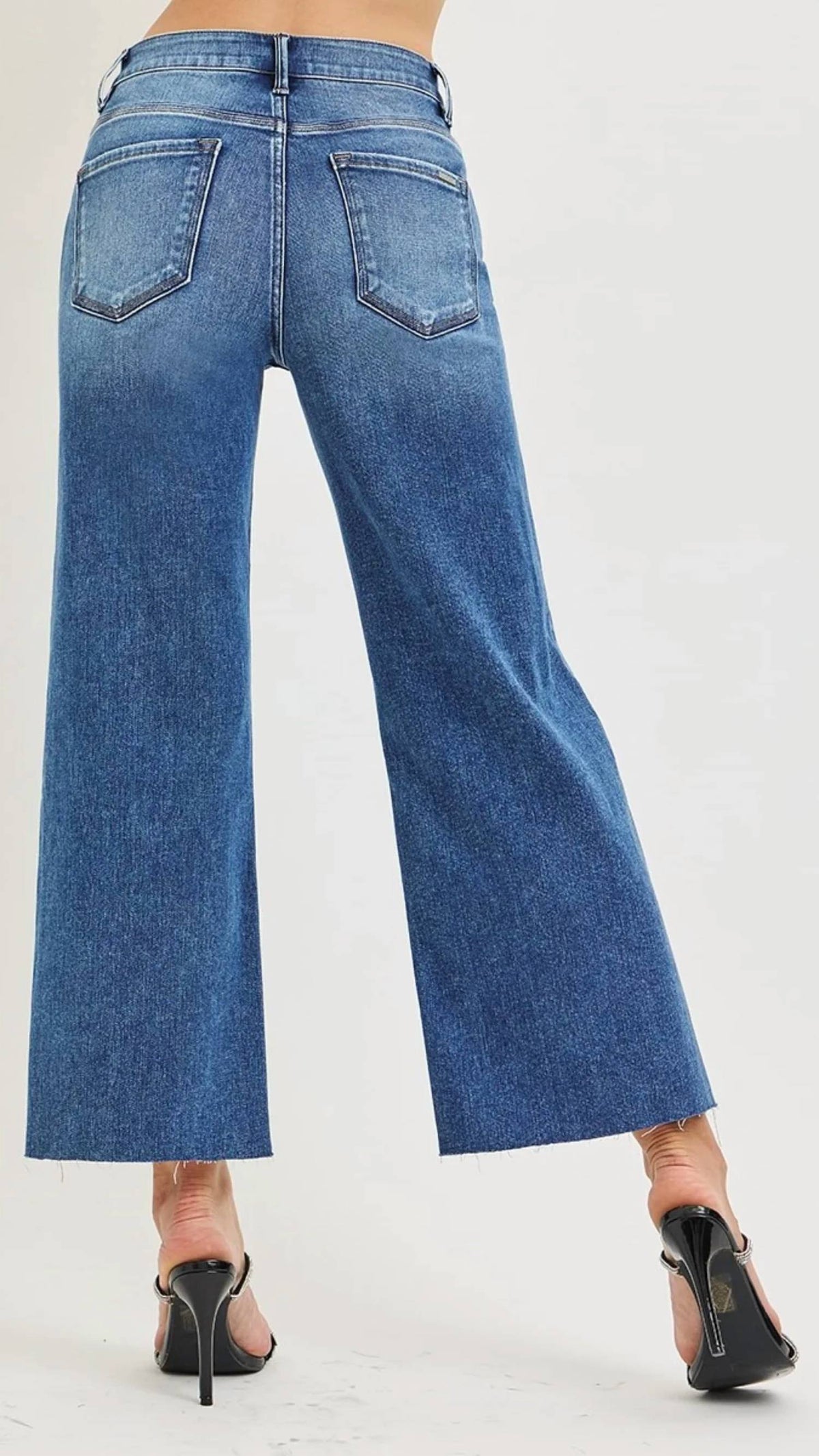 Risen - High Rise Tummy Control Crop Wide Creased Seam Jeans