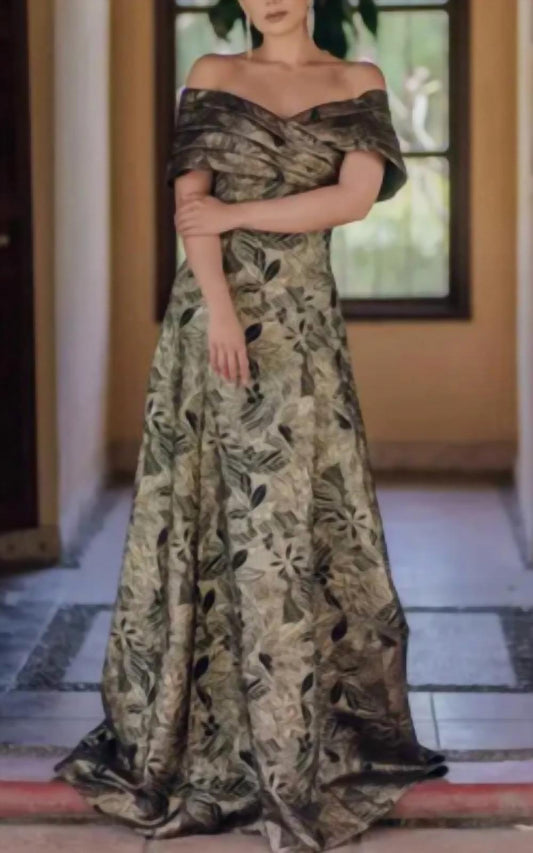 Terani Couture - Long A-line Off Shoulder Pleated Dress