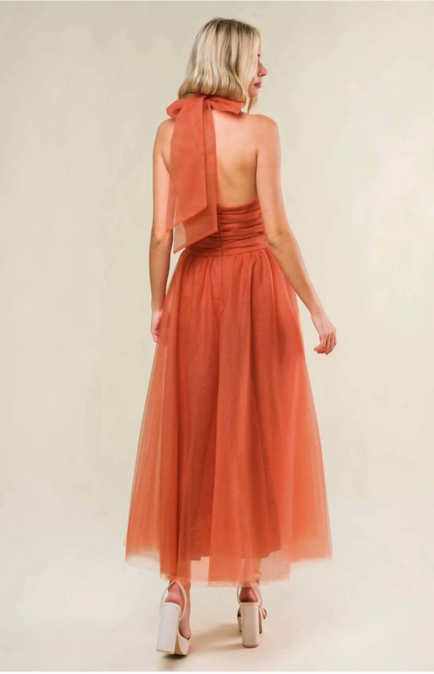 Flying Tomato - Amber Glow Bow-back Halter Dress