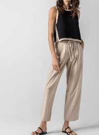 Lilla P Women's Summer Straight Leg Pants in flax - women's pants - detail view