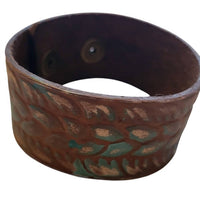 A Rare Bird Hand-tooled Leather Bracelet in ivory turquoise brown - women's jewelry