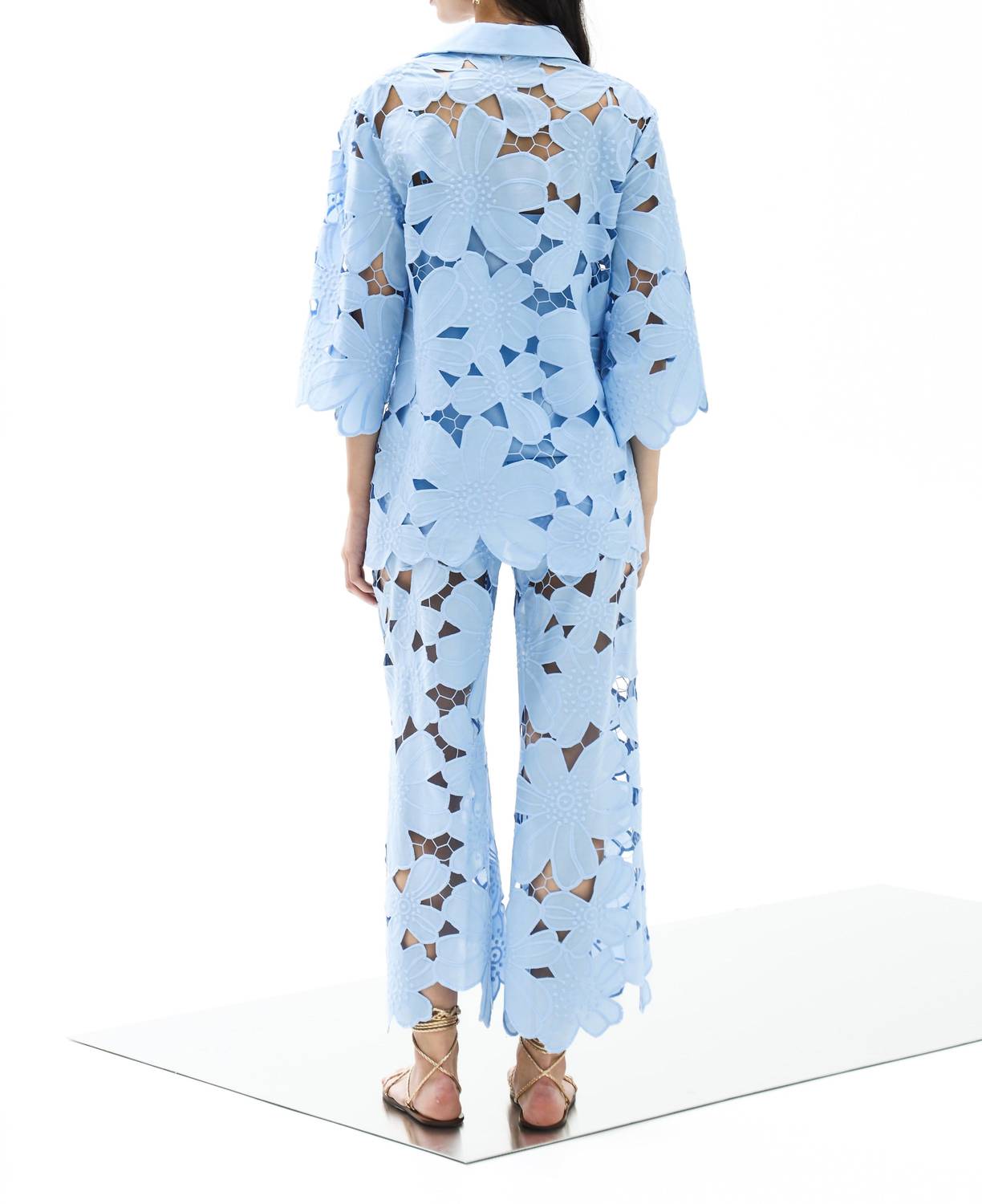 Lace The Label Ophelia Lace Cropped Pant in light blue - women's pants - detail view