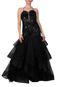 Colors Dress - Embroidered Plunging Neckline Gown