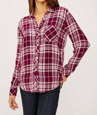 Rails Hunter Long Sleeve Plaid Shirt in winterberry - women's shirt - detail view